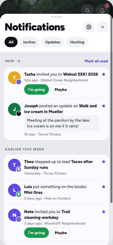 Notifications with I'm going and Maybe right in the feed
